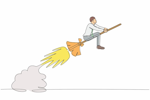 Um desenho de linha contínua, um empresário a montar um foguete de vassoura a voar no céu, um arranque milagroso.