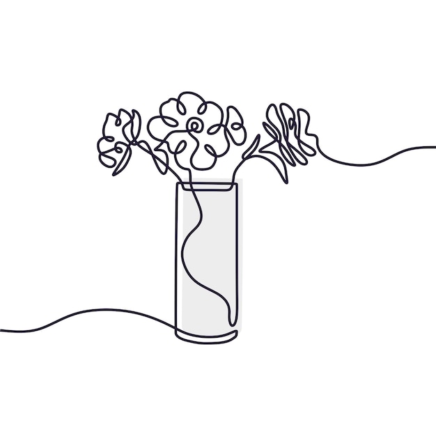 Um desenho de linha de flores em um vaso