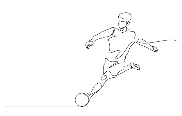 Um desenho de linha de homem atirando ilustração vetorial de futebol