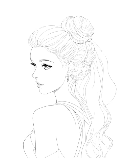 Um desenho de linha de uma noiva com o cabelo amarrado