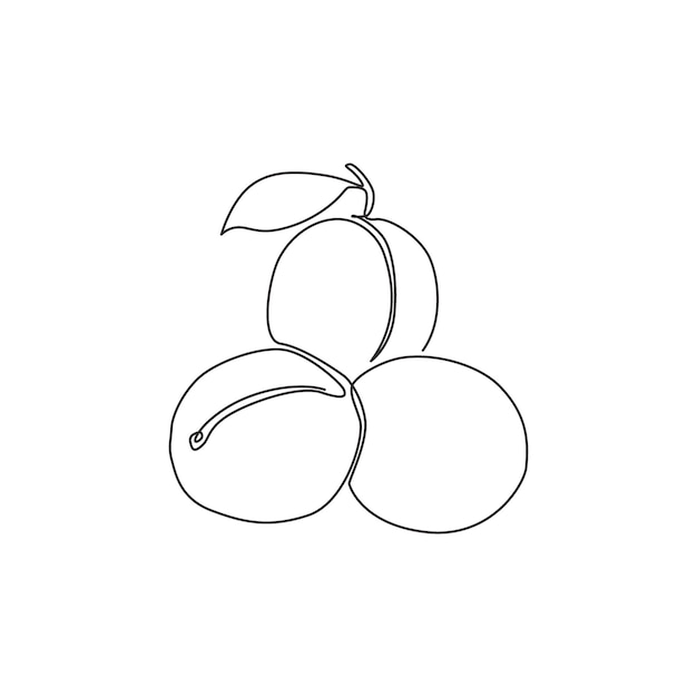 Um desenho de linha única de ameixa orgânica saudável para o logotipo do pomar ícone de frutas frescas