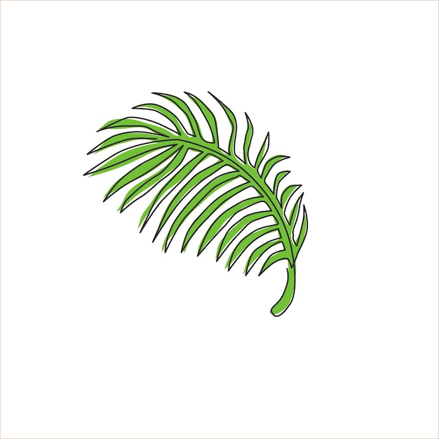 Vetor um desenho de linha única de planta de folha de coco tropical decoração de parede de casa de planta de casa de cartaz imprimível