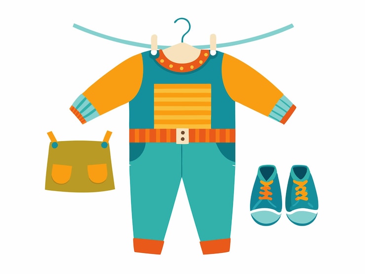 Vetor um desenho de roupas de bebê com um par de sapatos azuis