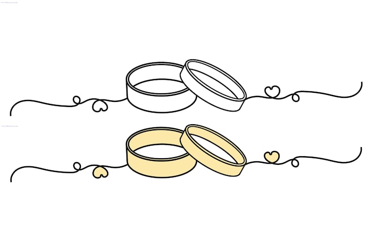 Vetor um desenho de três anéis de casamento com um coração na parte inferior
