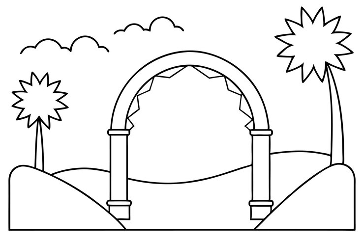 Vetor um desenho de um arco com um sol brilhando através dele