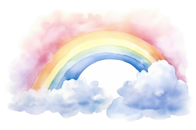 Vetor um desenho de um arco-íris com nuvens e um arco-íris ao fundo