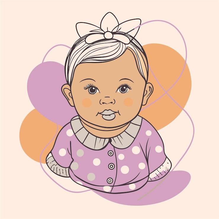 Vetor um desenho de um bebê com um laço rosa nele