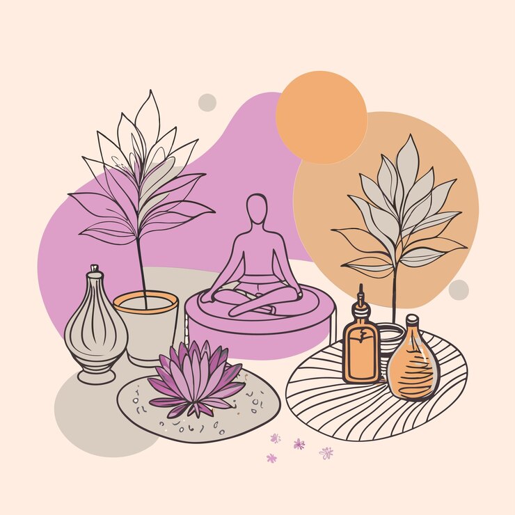 Vetor um desenho de um buda com uma árvore ao fundo