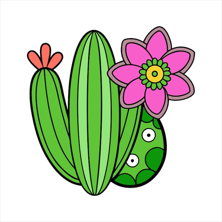 Vetor um desenho de um cacto com flores e um ovo verde