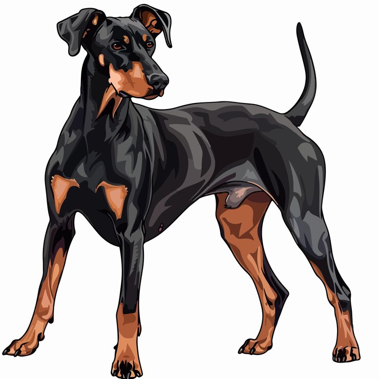 Vetor um desenho de um cão com uma cor preta e marrom sobre ele
