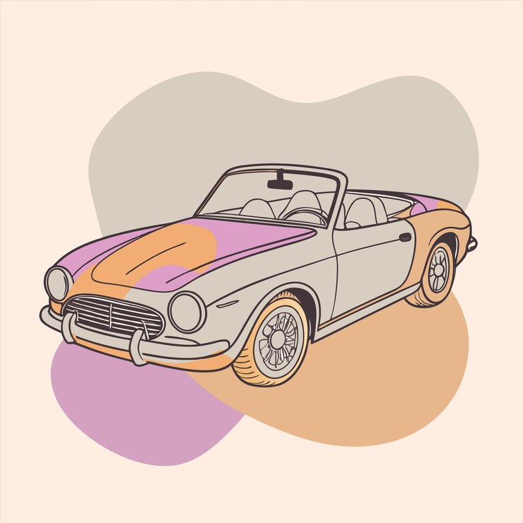 Vetor um desenho de um carro com o capô levantado e a palavra carro nele