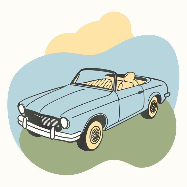 Vetor um desenho de um carro com um fundo de céu