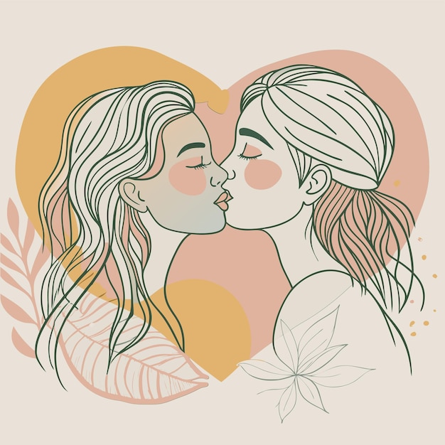 Um desenho de um casal a beijar-se e uma mulher a ser beijada