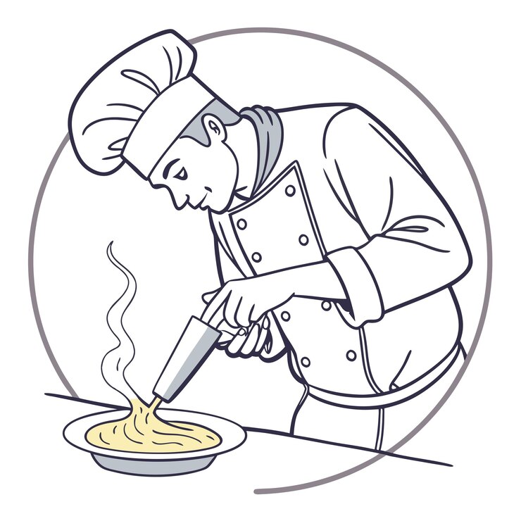 Vetor um desenho de um chef cozinhando com uma panela de comida