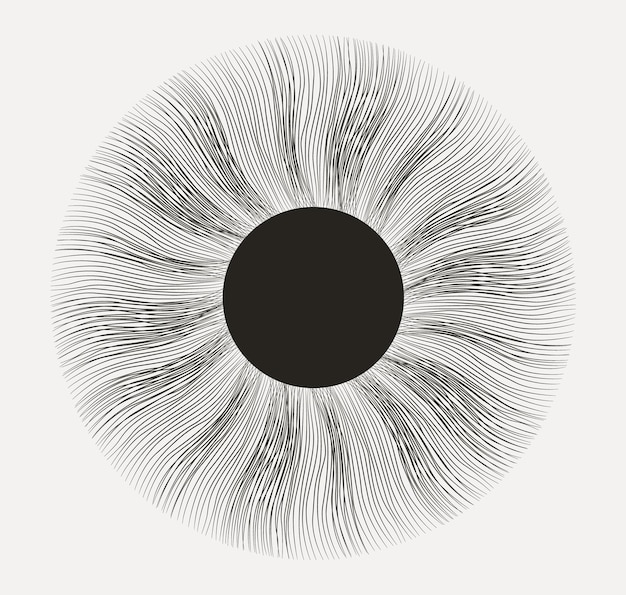 Vetor um desenho de um círculo preto com a palavra olho nele.