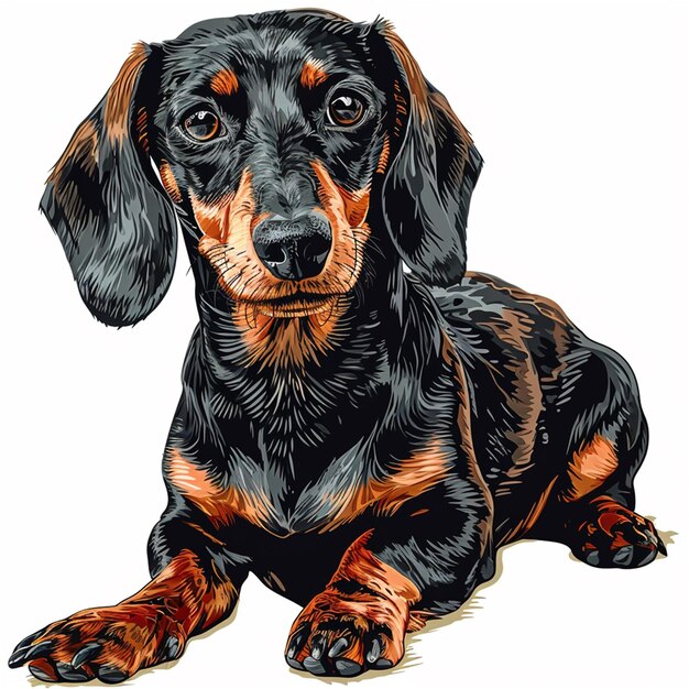 Vetor um desenho de um dachshund castanho bonito no estilo de esquema de cores saturado hiperdetalhe realista