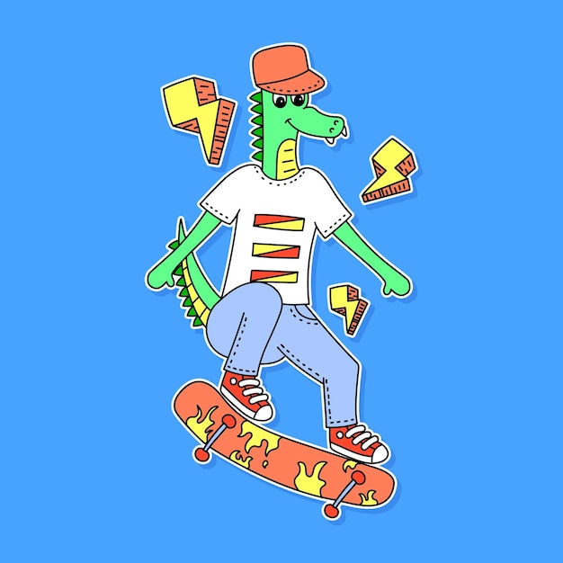 Um desenho de um dinossauro em um skate