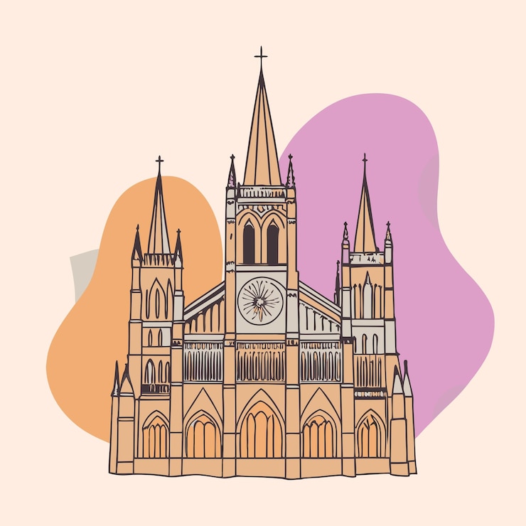 Vetor um desenho de um edifício com um relógio nele