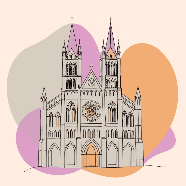Vetor um desenho de um edifício com um relógio nele