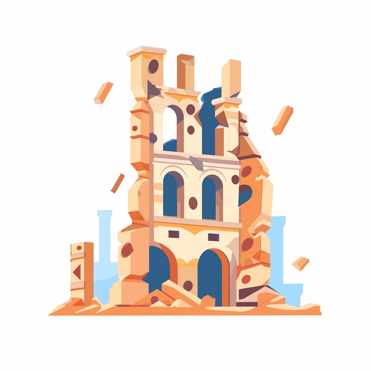 Vetor um desenho de um edifício com uma cor azul e laranja