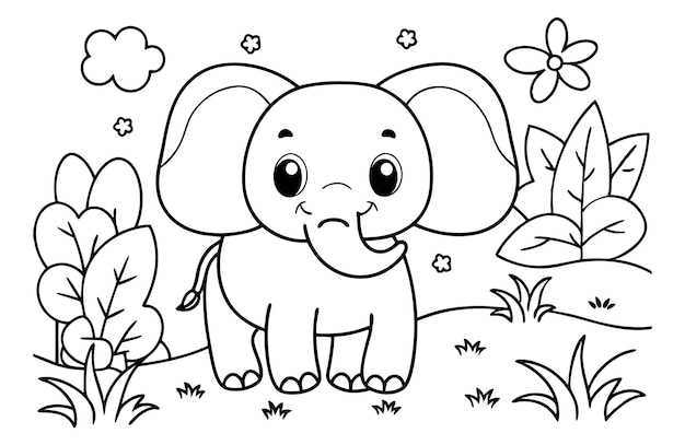 Um desenho de um elefante bonito com algumas flores