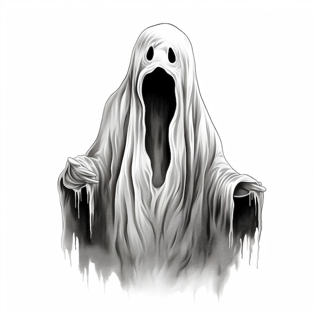 Um desenho de um fantasma com um fantasma nele.