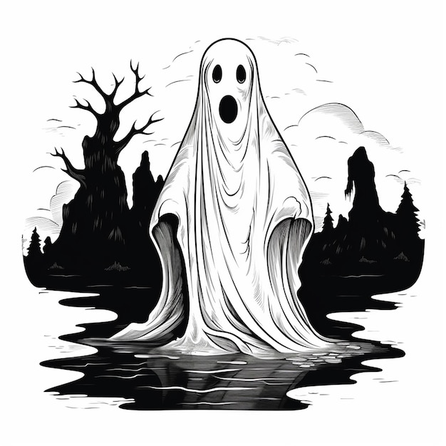 Vetor um desenho de um fantasma com um rosto assustador