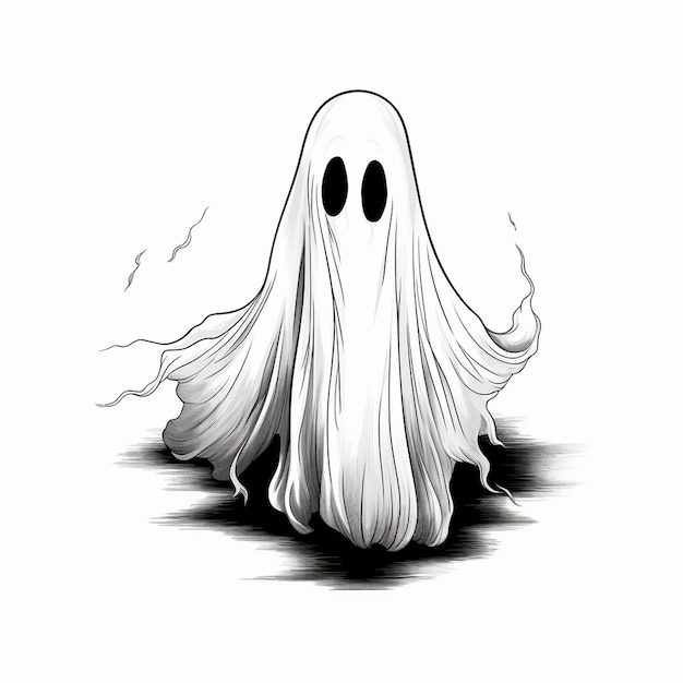 Um desenho de um fantasma com um rosto branco e uma linha de linhas