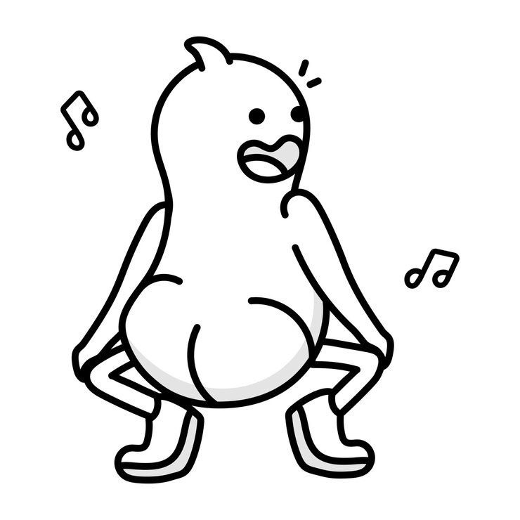 Vetor um desenho de um frango com notas de música nele