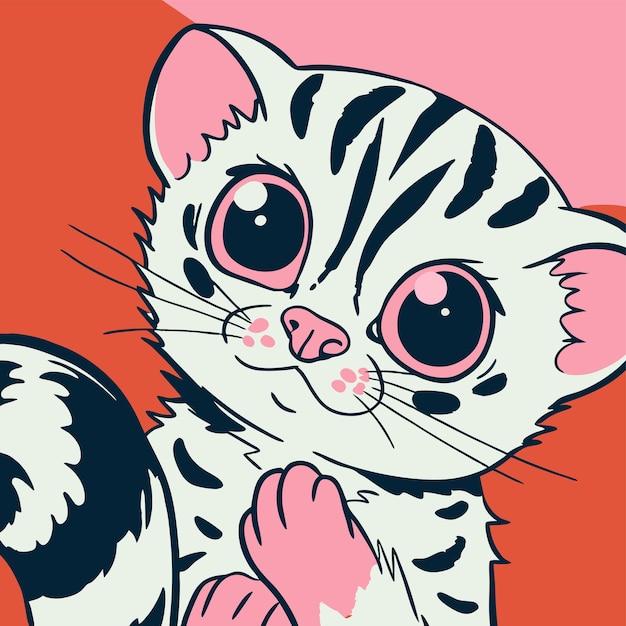 um desenho de um gato com um coração rosa nele