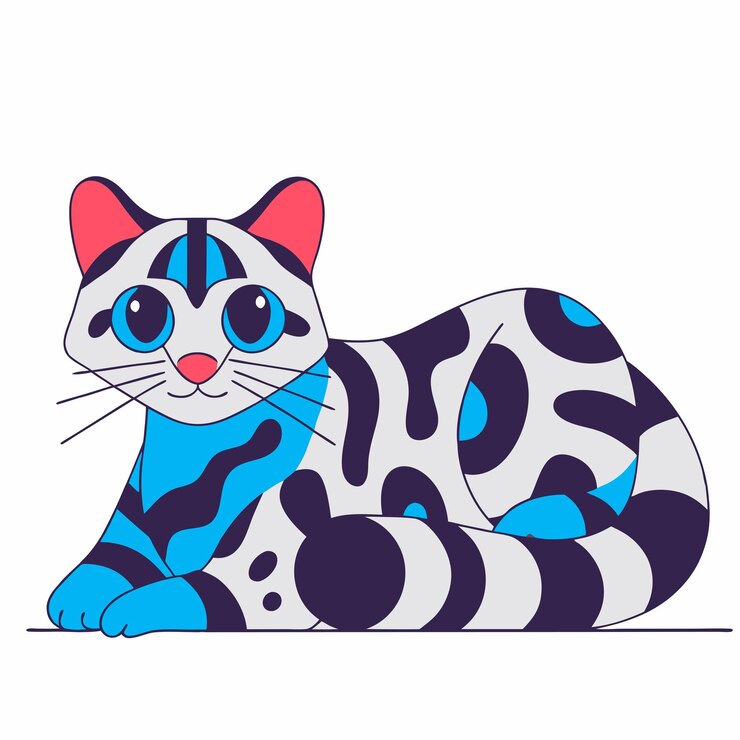 Vetor um desenho de um gato com um padrão azul e branco