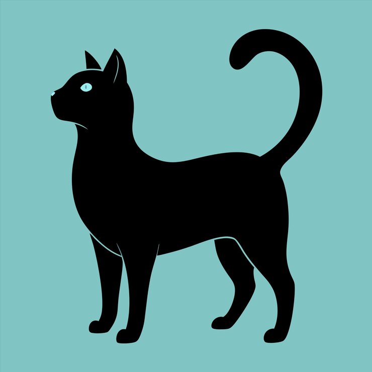 Vetor um desenho de um gato com uma cauda preta e um gato preto nele