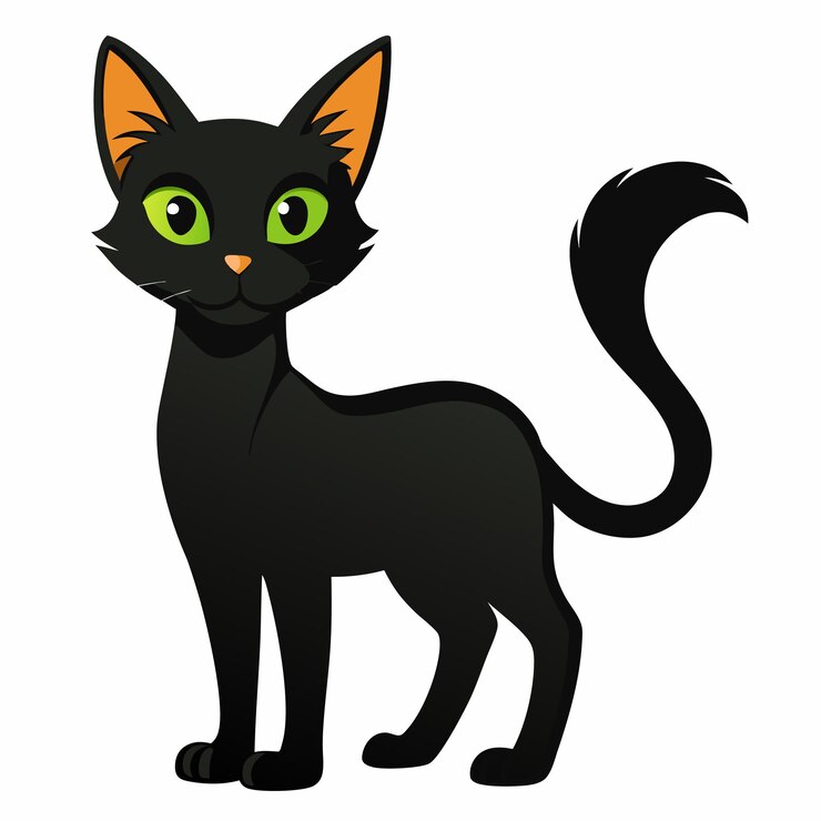 Vetor um desenho de um gato preto com olhos verdes