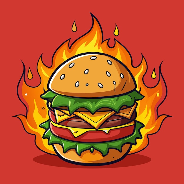 Vetor um desenho de um hambúrguer com um fundo vermelho com uma imagem de um hamburguês nele