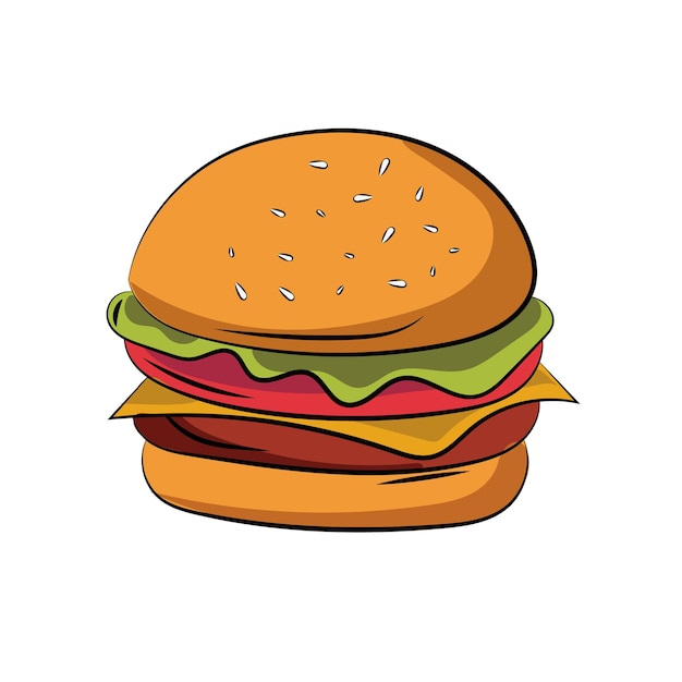 Um desenho de um hambúrguer com um topo verde e vermelho