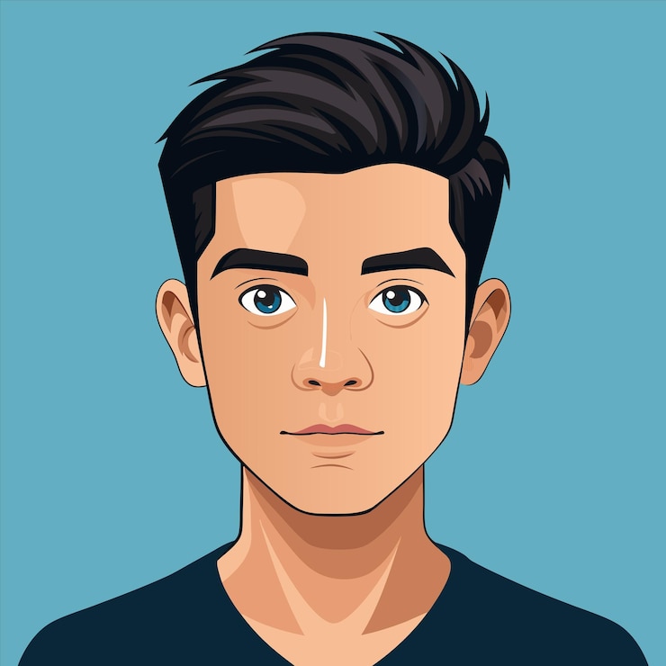 Vetor um desenho de um homem com um fundo azul que diz que é um homem real