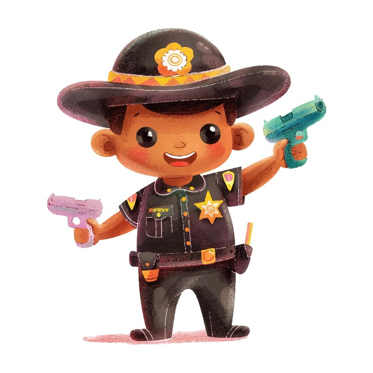 Vetor um desenho de um homem com uma arma e uma arma