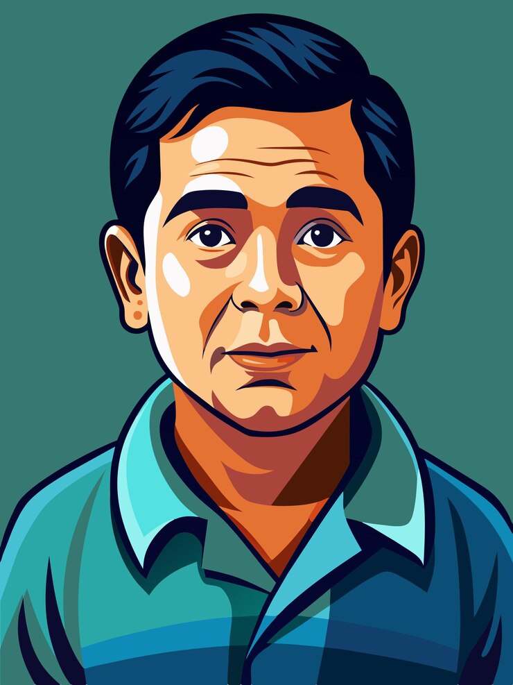 Vetor um desenho de um homem com uma camisa azul e uma camisa verde com um homem na frente dela
