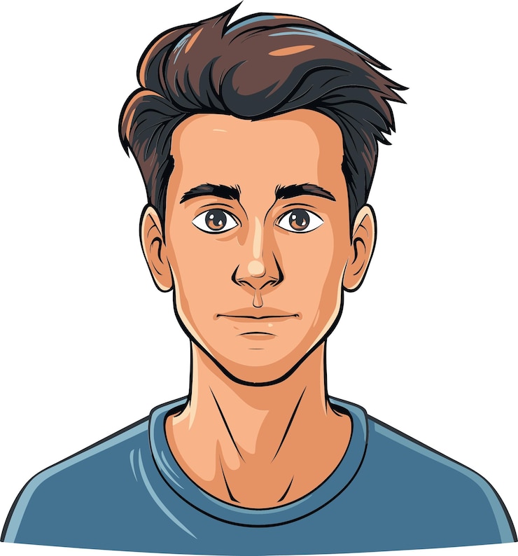 Vetor um desenho de um homem com uma camisa azul que diz o rosto de um homem