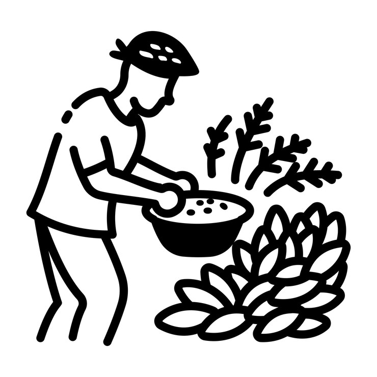 Vetor um desenho de um homem cozinhando com uma panela de arroz