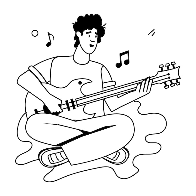 Vetor um desenho de um homem tocando uma guitarra com o número 7 nele