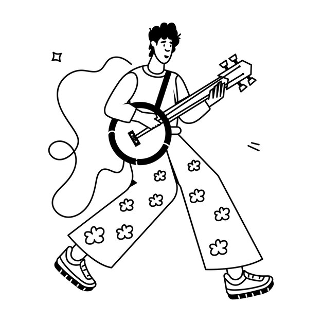 Vetor um desenho de um homem tocando uma guitarra com uma imagem de um homem jogando uma guitarra