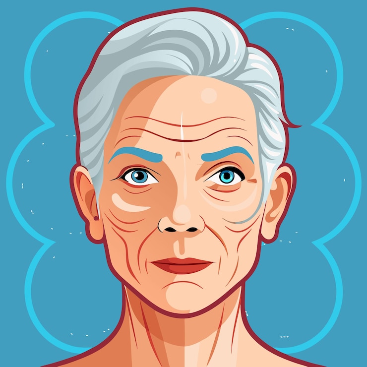 Vetor um desenho de um homem velho com cabelos grisalhos e um fundo azul