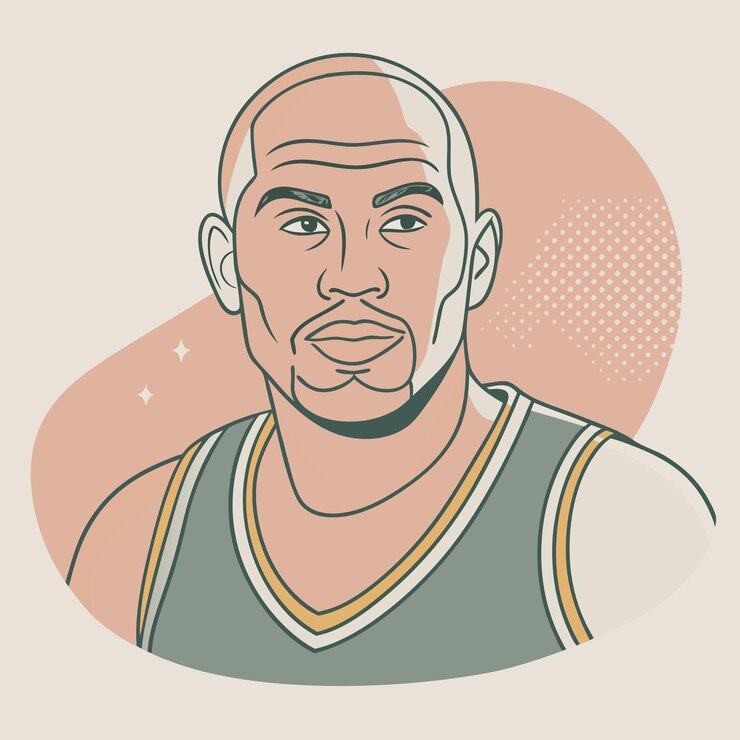 Vetor um desenho de um jogador de basquete com um fundo rosa