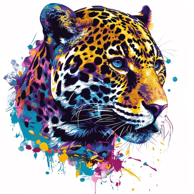Um desenho de um leopardo com um fundo colorido