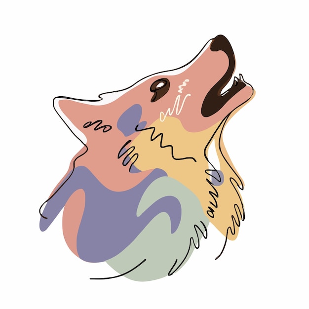 Vetor um desenho de um lobo com um rosto roxo e verde