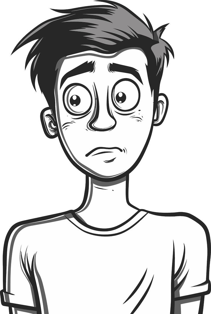 Vetor um desenho de um menino com um rosto triste