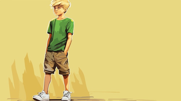 um desenho de um menino com uma camisa verde