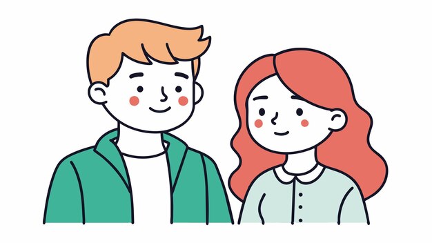 um desenho de um menino e uma menina com uma camisa vermelha e branca