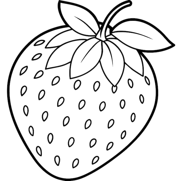 um desenho de um morango com uma folha desenhada nele